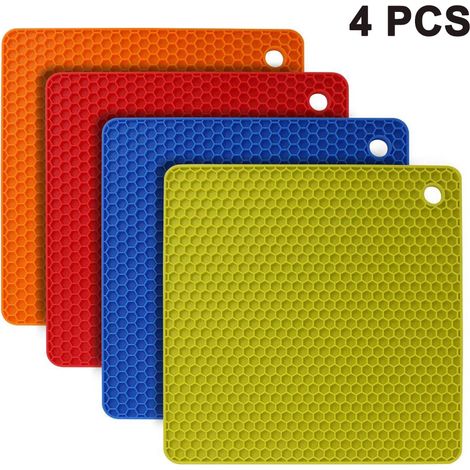 Sous-plat Carré En Silicone Alimentaire - Résistant Jusqu'à 250 °C - Antidérapant Motif Abeille - 18,3 x 18,3 cm - Lot De 4 (1/5)
