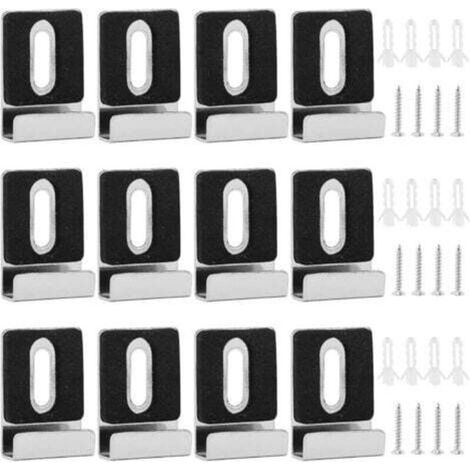 Kit de 12 pinces murales en métal pour miroirs sans cadre – avec vis et tampons en caoutchouc, fixation sécurisée sur carrelage ou panneau (1/4)