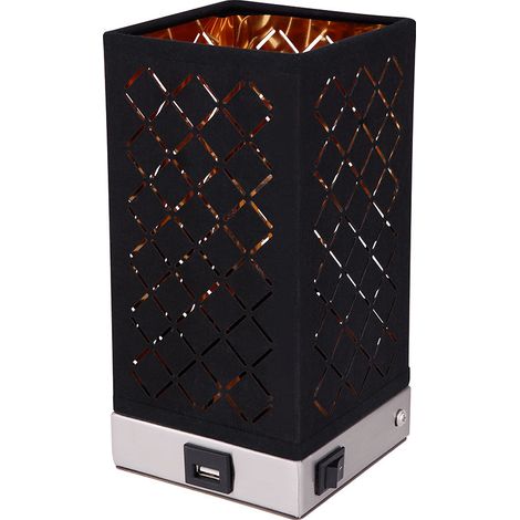 Wandleuchte Wandlampe Stoffschirm Wohnzimmerlampe schwarz gold mit USB Anschluss, Metall Textil, 1x E14, BxH 10x20,5 cm