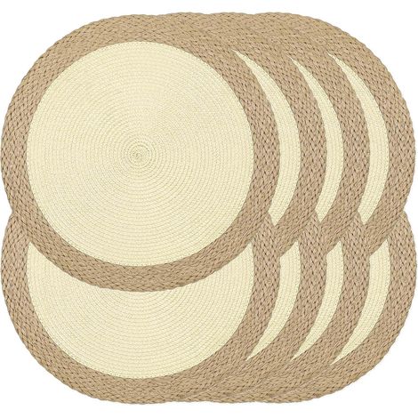 Lot de 8 sets de table ronds tressés de 38,1 cm, lavables, faciles à nettoyer, résistants à la chaleur, décoration pour fêtes de vacances, intérieur ou extérieur, usage quotidien (bord'Bord Large Beig (1/5)