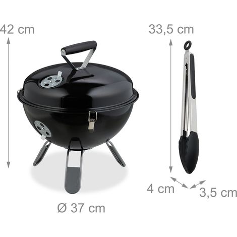 Barbecue rotondo portatile compatto 37 cm con coperchio rimovibile ideale per picnic in acciaio nero 130016760