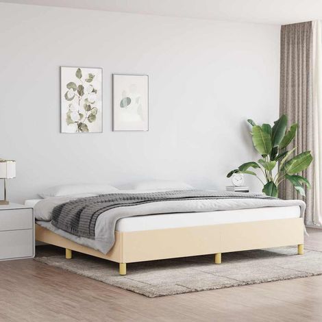 Cadre de lit sans matelas crème 200x200 cm tissu (1/5)