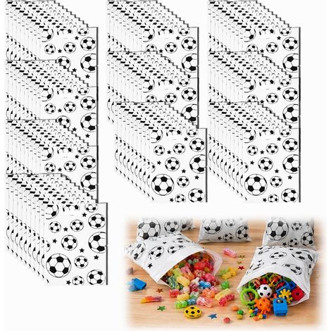 Lot de 100 Sacs Cadeaux Football, Sachet Bonbon Anniversaire Enfant, Pochette Cadeau Thème Foot, Match de Football, 17x25cm (1/5)