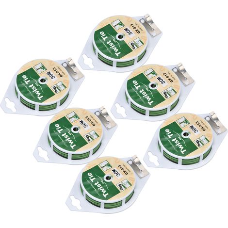 Lot de 6 attaches pour plantes, 30 mètres, fil de fer vert torsadé avec coupe-fil intégré, pour le support des plantes de jardin, de cour ou de serre. (1/5)