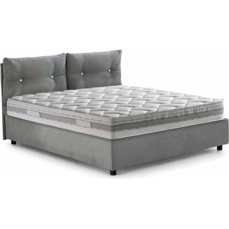 Dmora - Letto matrimoniale Dmancus, Letto contenitore con rivestimento in tessuto, 100% Made in Italy, Apertura frontale, con materasso Cm 160x190 incluso, Grigio