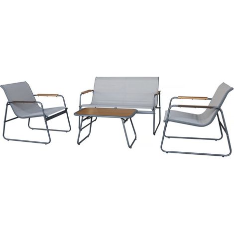 Set di mobili da giardino in metallo "Sparta" con decoro in finto legno - 4 posti - Grigio chiaro