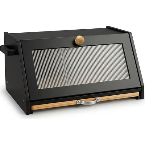 TOQUE Bread Box, Wooden Bread Bin 2-Tier Bamboo Bread Storage Holder Black (1/5)