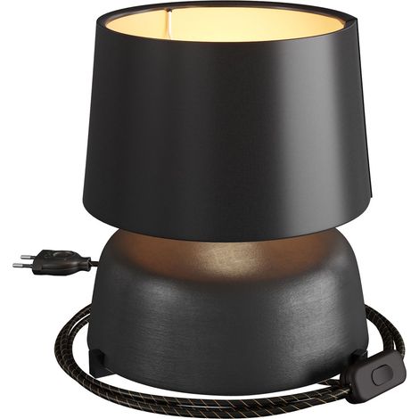 Lampada da tavolo in ceramica Coppa con paralume Athena, completa di cavo tessile, interruttore e spina a 2 poli