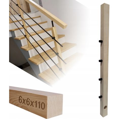 Poteau en bois - 6 x 6 x 110 cm - Frêne - Kit de montage complet - Idéal pour garde-corps