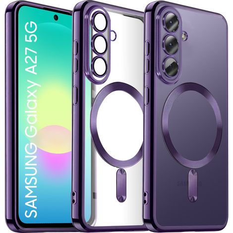 Funda transparente para Samsung Galaxy A27 5G, Electro MagSafe, marco morado (1/4)