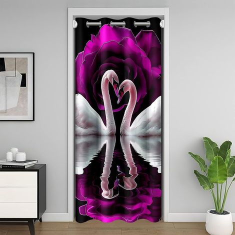 Cygne Blanc Rideau de Portes pour Portes Fenêtres,Rose Violette Rideau Occultant 86x203,Oiseaux Sauvages Rideau de Porte Interieur,Romantique Fleur Chambre Rideaux Séparés Décor de Chambre Adulte - 86 (1/5)