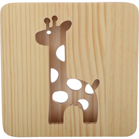 Lampe girafe en bois 3D à éclairage 360°, motif ajouré, lumière chaude LED, veilleuse en bois pour salon et maison. (1/5)