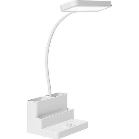 Lampe de bureau LED avec porte-stylo/téléphone intégré, rechargeable, avec col de cygne flexible, 3 modes de couleur, sans intensité (blanc) (1 pièce)