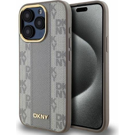 Custodia rigida beige in pelle con motivo a scacchi monocromatico DKNY DKHMP15XPCPVSLE per iPhone 15 Pro Max da 6,7" con MagSafe. (1/5)