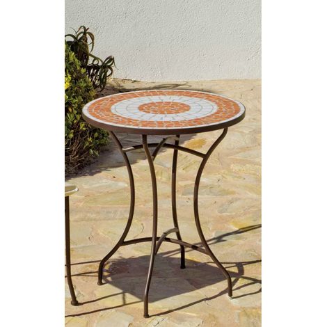 Mesa para terraza jardín mosaico Málaga-60, (Diámetro-Alto): 60Øx72H cm. (1/3)