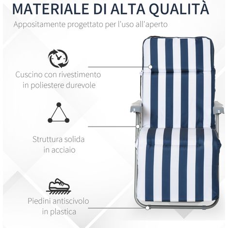 Lot de 2 Transats de Jardin Pliants et Réglables, Chaises Longues Bleu et Blanc avec Coussin Rembourré pour Plage