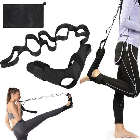 Sangle de yoga pour étirements avec sac en filet, ceinture d'étirement des ligaments de la cheville avec boucles, extenseur de jambe souple idéal pour la fasciite plantaire, les jambes et les pieds (1/5)