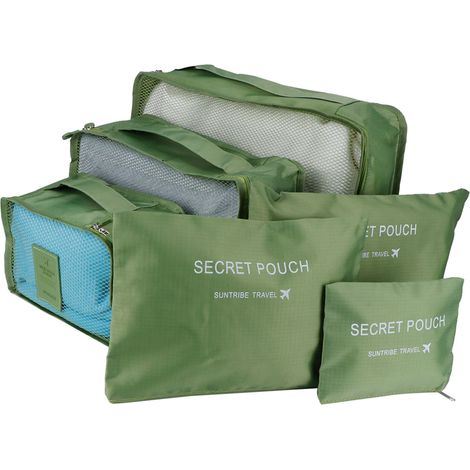 Ensemble de 6 sacs de rangement pour vêtements et bagages, idéal pour les voyages (vert). (1/5)