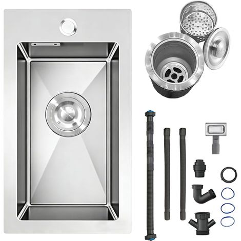 Petit Évier Cuisine Inox 304 28x50cm 1 Bac Encastrable avec Trou Robinet (1/5)