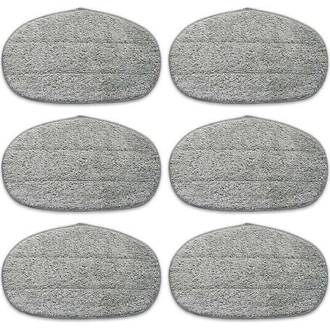6 Tampons Housse Vadrouille Microfibre Nettoyage Profond Pores Vapeur Velcro Gris (1/4)