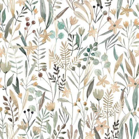 Papier Peint Adhésif Blanc à Motif Floral Sauge 44,5x300cm Rouleau Décoratif Vinyle Autocollant Meuble Tropical Feuilles Vertes (1/5)