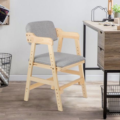 Chaise d'Étude Enfant Ergonomique Réglable en Hauteur - Bois Massif & Tissu Respirant (Gris/Rose), Design Sécurisé Gain de Place pour Chambre/École - Adapté aux Filles et Garçons (1/5)