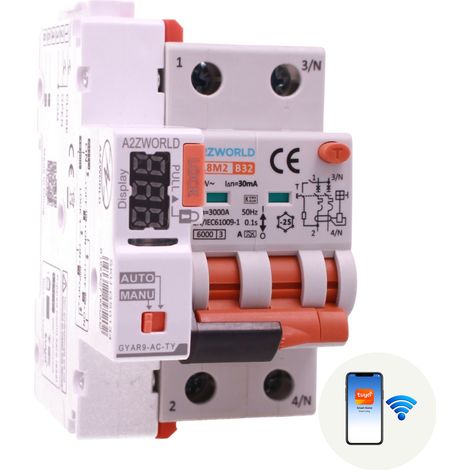 RCBO Interruttore Magnetotermico Differenziale WIFI Con Riarmo Automatico, Tipo A - SI Curva B 2P Veri 3M 6000A 30mA, AC 230V IP20 PL8M2, Disponibili 6A 10A 16A 20A 25A 32A 40A (B32A) (1/3)