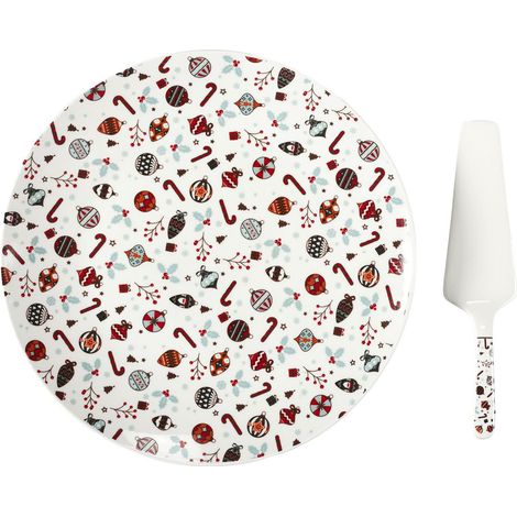 Plato para tarta navideña con espátula, 30 cm, blanco (1/5)