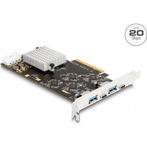 Delock Tarjeta PCI Express x8 con 2 x USB 20 Gbps USB Type-Câ¢ hembra y 2 x USB 5 Gbps Tipa-A hembra - Quad Channel