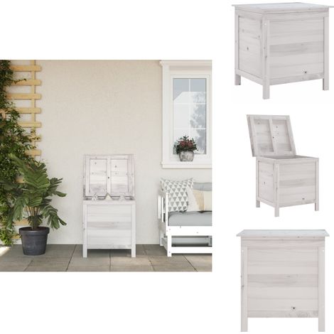 Boîte de rangement de jardin blanc bois massif de sapin - Boîte De Rangement Jardin - Coffre De Jardin - Rangement Extérieur - Rangement Bois - Meuble De Jardin (1/5)