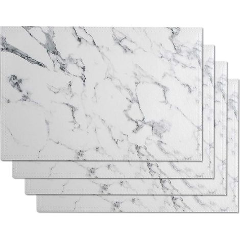 Marmor-Tischsets für Esstisch, 4er-Set, wasserdichte Marmor-Tischsets für Küchentisch, leicht zu reinigende PVC-Tischsets für Esszimmer und Büro, weiß
