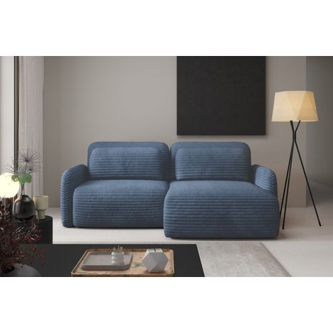 Ecksofa Schlafsofa Sofa SIMONE in Stoff Ambience Blau Ottomane Rechts