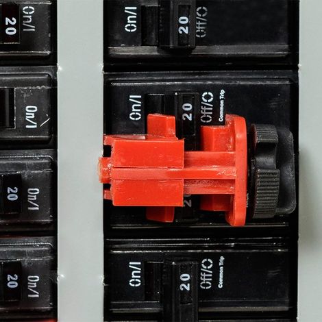 Deux dispositifs de verrouillage universels pour disjoncteurs multipolaires, verrous de disjoncteurs à grande tige de traction, dispositifs Loto pour le verrouillage électrique. (1/5)