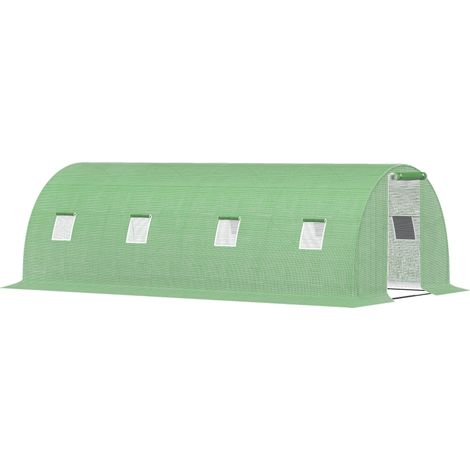 Serre tunnel en polyéthylène 6 x 3 m avec 8 fenêtres, cadre acier galvanisé, protection contre le gel, vert foncé (1/5)