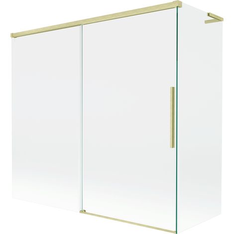 Mexen Rox L mampara de ba帽o 2 plegable deslizante 170 + 75 x 150 cm, transparente, dorado cepillado - 8C9L-170-075-55-00