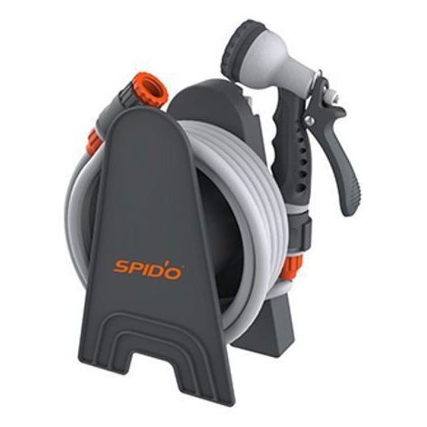 SPIDO – Dévidoir avec Tuyau 10 m – Kit Complet d’Arrosage – Compact et Léger – Avec Raccord Rapide et Pistolet Inclus