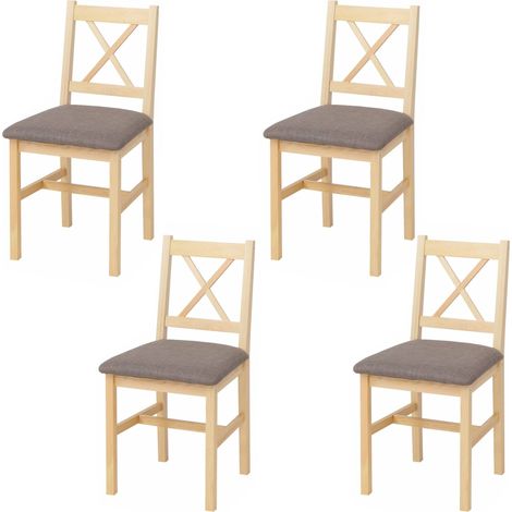 Lot de 4 chaises de salle à manger style maison de campagne assise rembourrée dossier bois massif et tissu gris 040009048 (1/5)