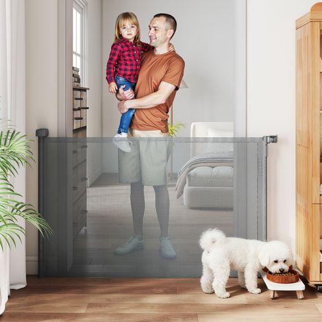 Gris - Barrière de sécurité rétractable conçu pour chiens extensible jusqu’à 140 cm de large pour escaliers et portes