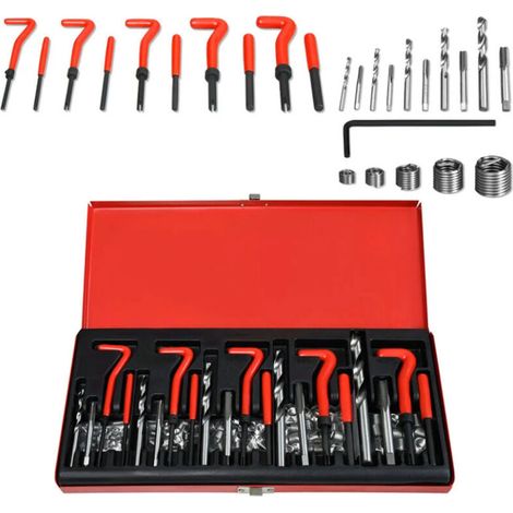 Kit de réparation de filetage 131pcs – 110 inserts filetés M5 M6 M8 M10 M12 – Acier HSS avec mallette de rangement – Outils pour moteur