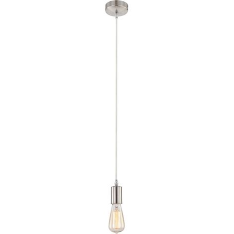 Pendelleuchte nickel matt Hängeleuchte Kabel weiß Hängelampe pendelnd, Aufhängung, 1x E27 60W, H 140 cm