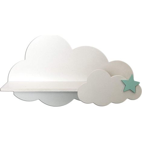 Étagère en Forme de Nuage pour Enfants - pour Mur, Chambre à Coucher - Blanc, Bleu en MDF, 40 X 10 X 23cm (1/3)