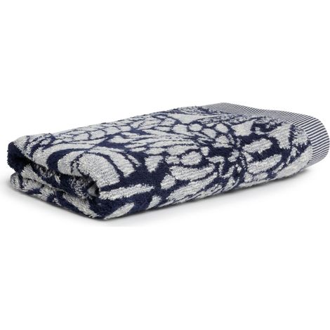 Drap de Douche 85% Coton, 10% Viscose, 5% Lin, Beige Nature/Bleu foncé, 80 x 150 cm (1/5)