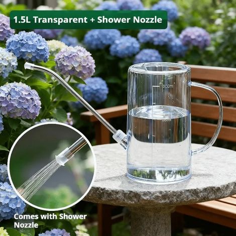 Arrosoir de jardin (gris) grande capacité de 1,5 L avec bec long amovible en acier inoxydable, idéal pour la maison et le jardin. (1/4)