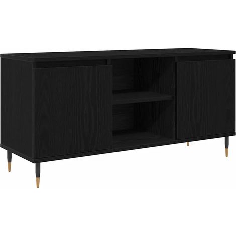 Mueble TV moderno y elegante para salón 104 x 35 x 50 cm almacenamiento práctico de madera contrachapada roble negro 020052762 (1/5)