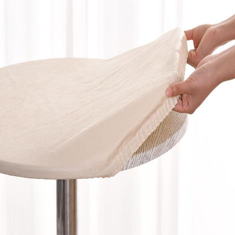 Runde Tischdecken 120 cm mit elastischem Rand, runde, fleckenabweisende und waschbare Kunststofftischdecken, beige, wasserdichte Tischdecke für Küche, Garten, Café (geeignet für Tische mit 105 bis 110 (1/5)