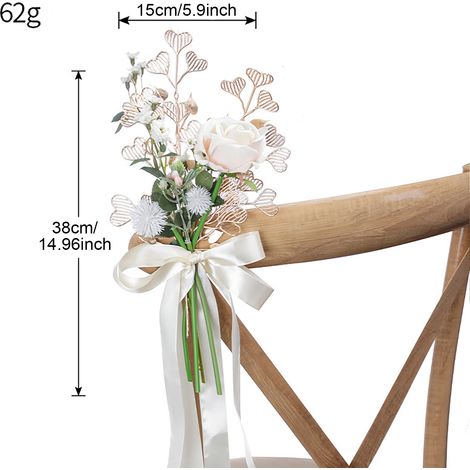 Décoration florale pour allée nuptiale, fleurs artificielles avec rubans suspendus, fleurs romantiques pour chaises de mariage, cérémonie et réception, couleur crème et blanc.