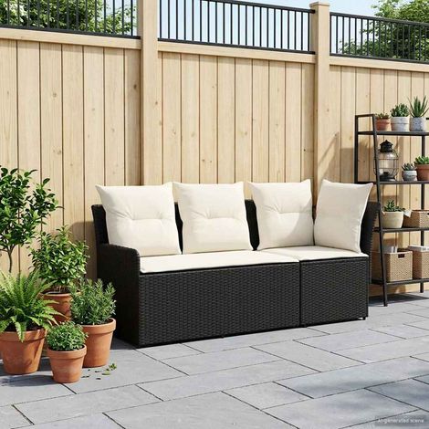 vidaXL Garden Armrest Sofa with Corner Sofa 2 Piece Black and Cream