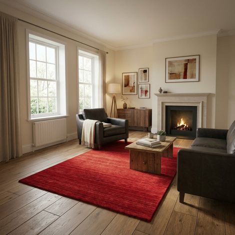 Tapis Gabbeh tissé Tapis Uni - Tapis en laine  - 250x200cm, Rectangular - 100% Laine vierge - Tissé main - Rouge