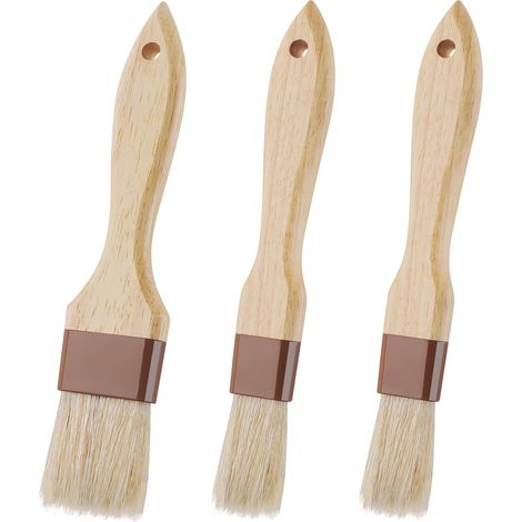 Set di 3 pennelli da pasticceria, pennelli per imbastire con setole naturali, pennelli da cucina, pennelli per salse, pennelli da cucina per olio, grigliate, marinatura