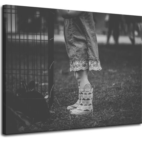 Leinwanddruck: Schwarze und weiße Gummistiefel, 100 x 80 cm